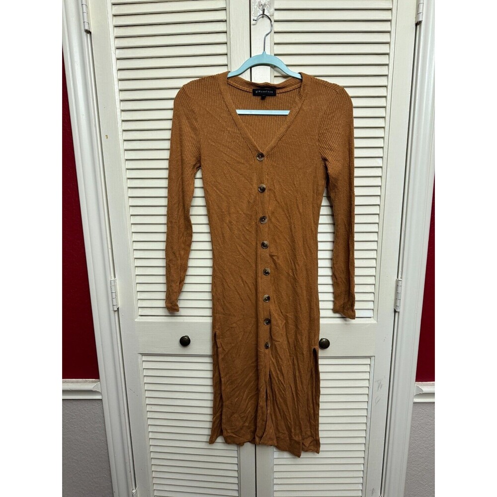 Gibsonlook Ribbed Brown Long Sleeve Duster Shirt Dress Size XS Boho